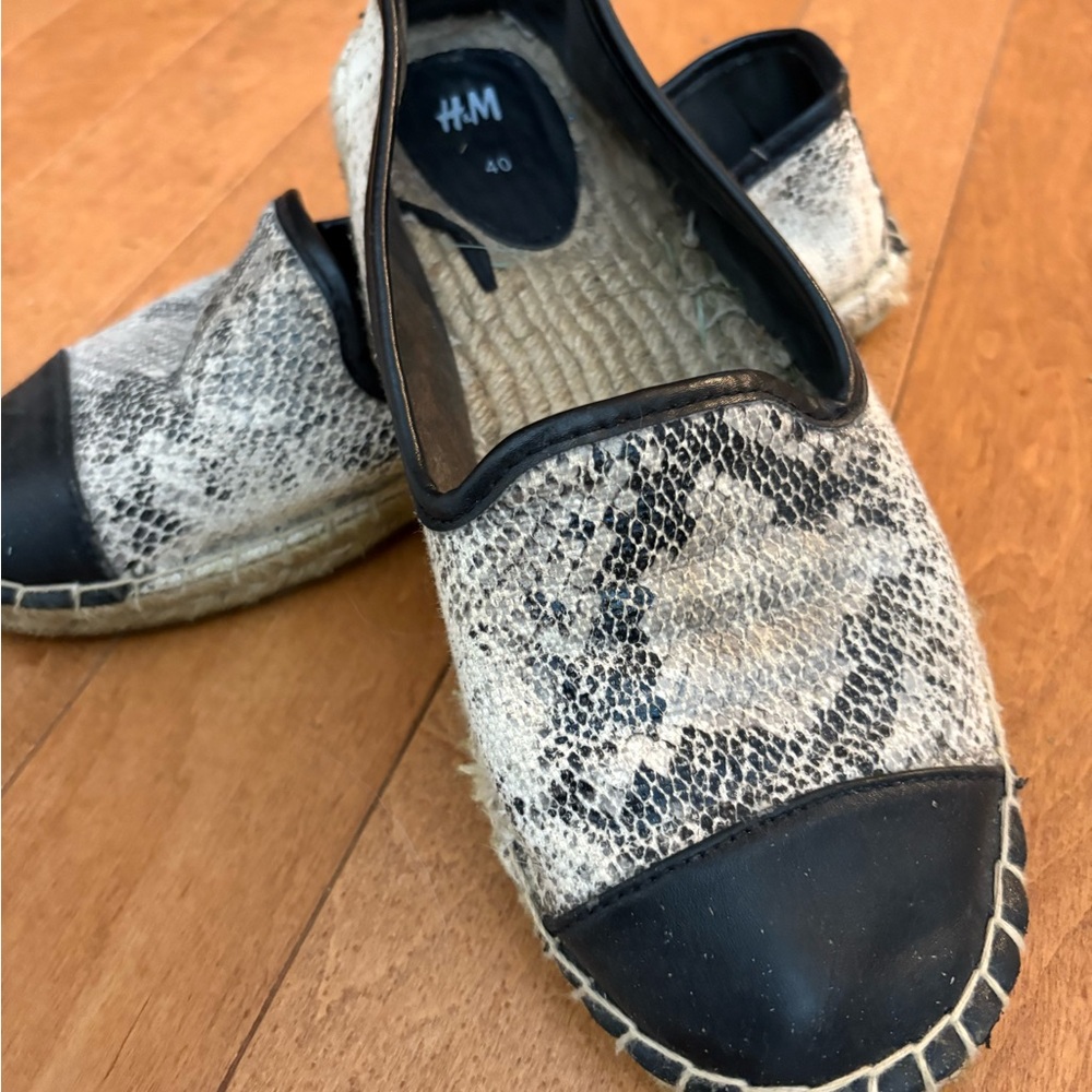 H&M Black and Cream Snakeskin Espadrilles